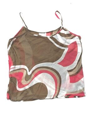 100% Silk Brown & Pink Pucci-inspired Swirl Print Spaghetti-Strap Camisole